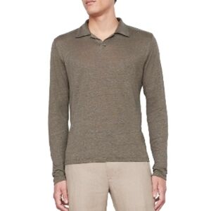 NWT Vince Linen Johnny Polo Long Sleeve Johnny Sycamore Grey - Size XS
